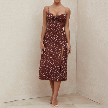 Floral Halter Slim Sling Bag Hip Woman's Dress - ANIBEY