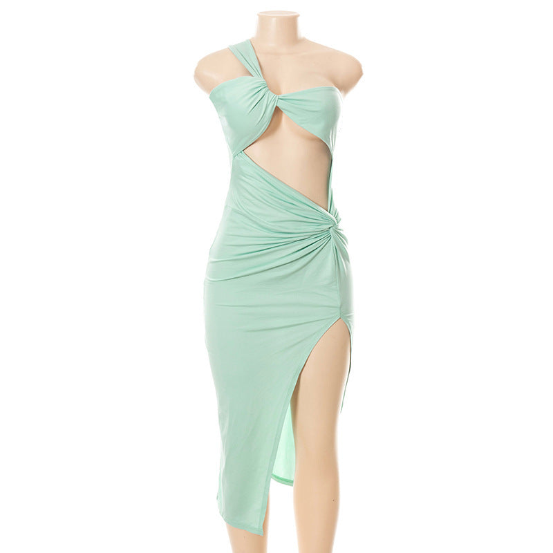 New Style Solid Color Kink Dress - ANIBEY
