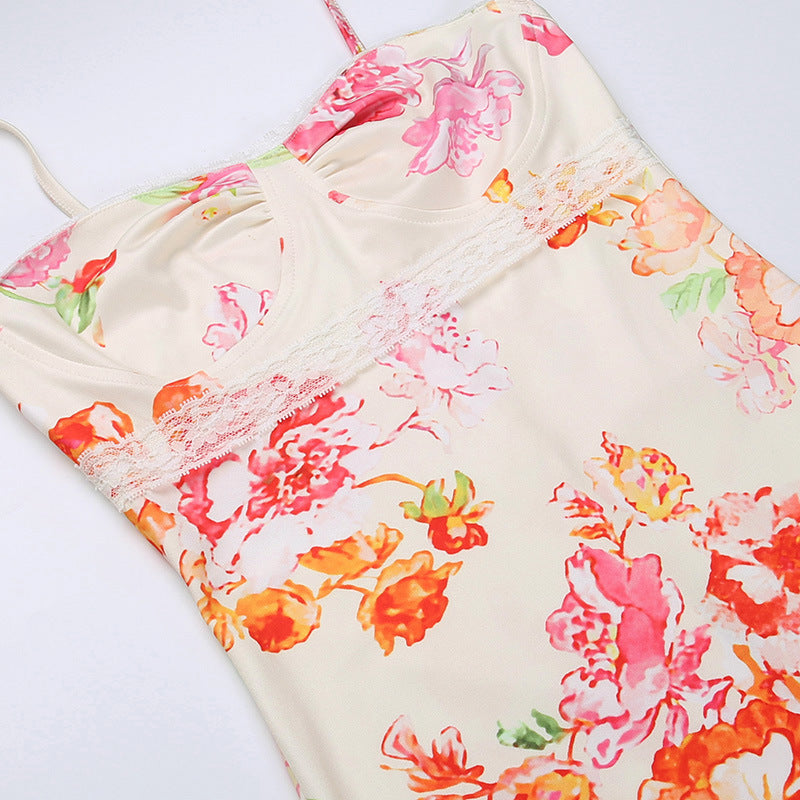 Elegant Strap Flower High Sense Fashion Long Skirt - ANIBEY