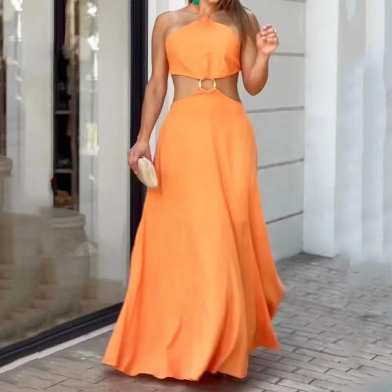 Orange Autumn Sleeveless Dress - ANIBEY