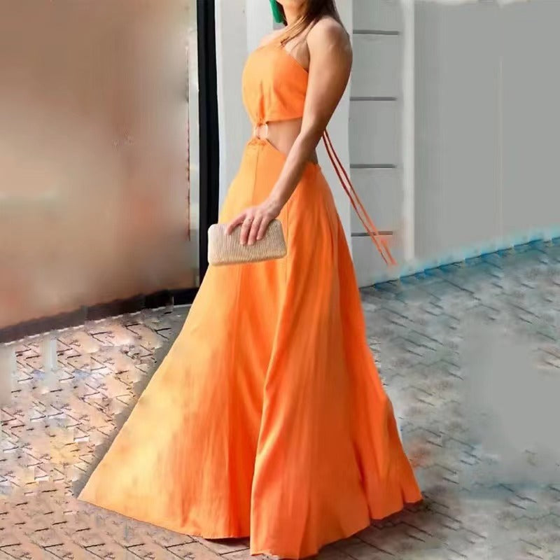 Orange Autumn Sleeveless Dress - ANIBEY