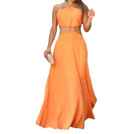 Orange Autumn Sleeveless Dress - ANIBEY