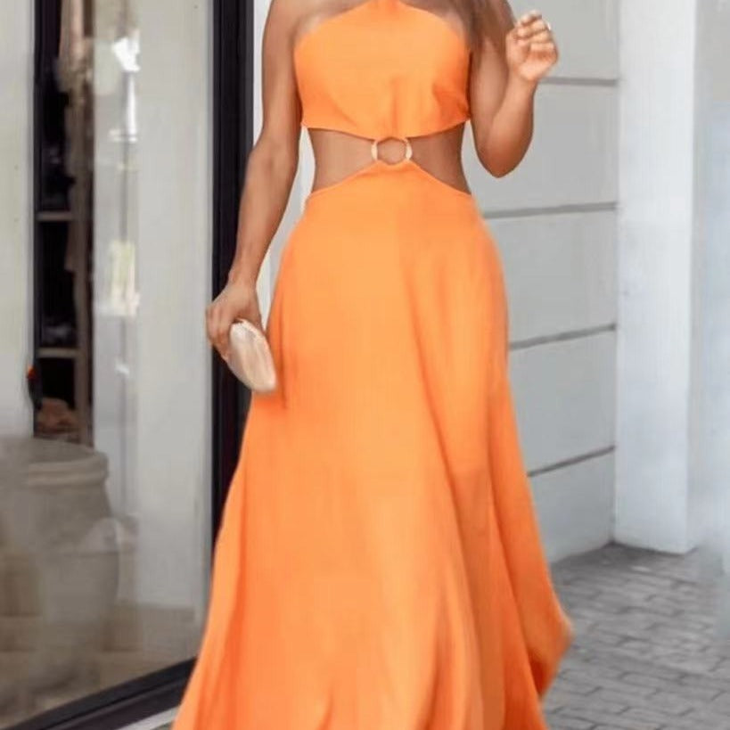 Orange Autumn Sleeveless Dress - ANIBEY