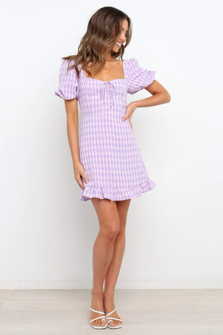 Slim Fit Plaid Skirt Sexy Dress With Short Sleeves - ANIBEY