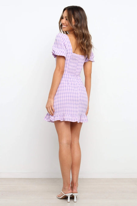 Slim Fit Plaid Skirt Sexy Dress With Short Sleeves - ANIBEY