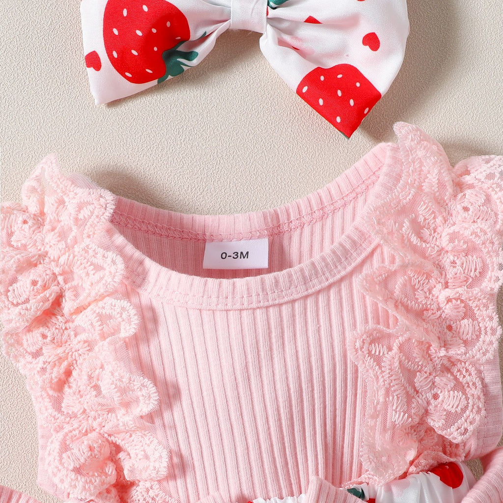 Infant Toddler Strawberry Print Bow Sleeveless Summer Romper - ANIBEY