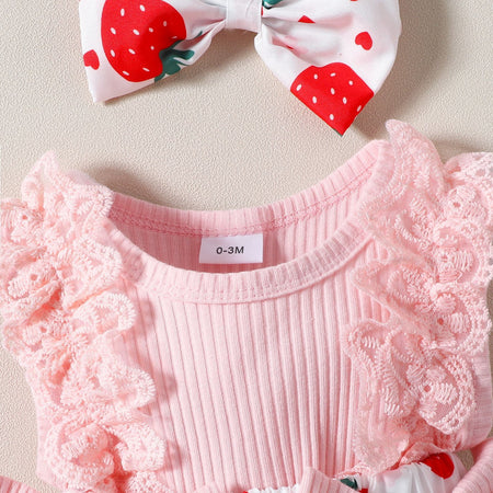 Infant Toddler Strawberry Print Bow Sleeveless Summer Romper - ANIBEY