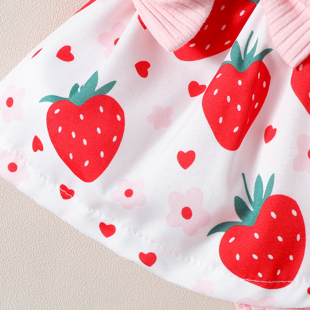 Infant Toddler Strawberry Print Bow Sleeveless Summer Romper - ANIBEY