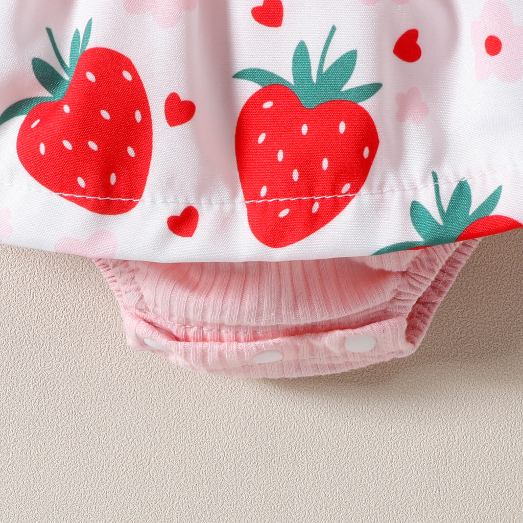 Infant Toddler Strawberry Print Bow Sleeveless Summer Romper - ANIBEY