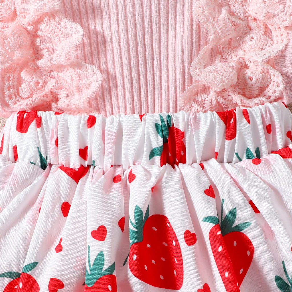 Infant Toddler Strawberry Print Bow Sleeveless Summer Romper - ANIBEY
