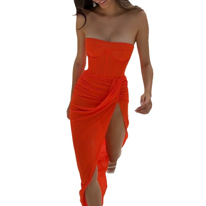 Sleeveless Waist Slit Solid Color Dress - ANIBEY