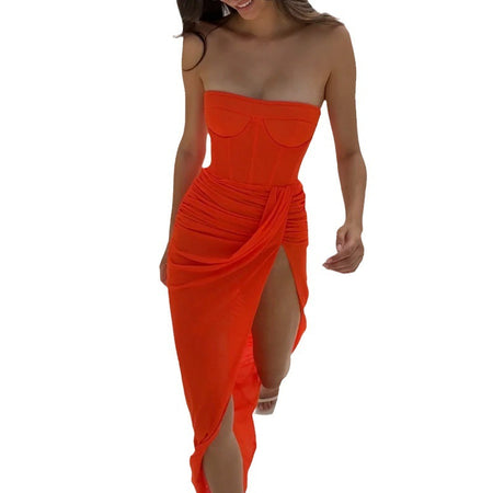 Sleeveless Waist Slit Solid Color Dress - ANIBEY
