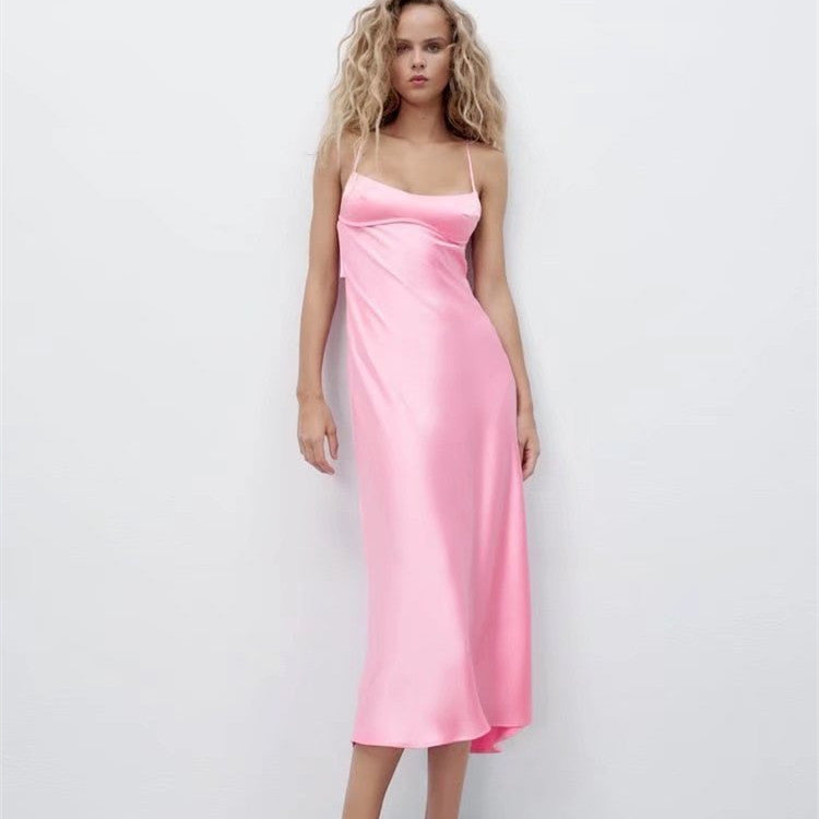Summer New Women's Silk Satin Textured Dress - ANIBEY