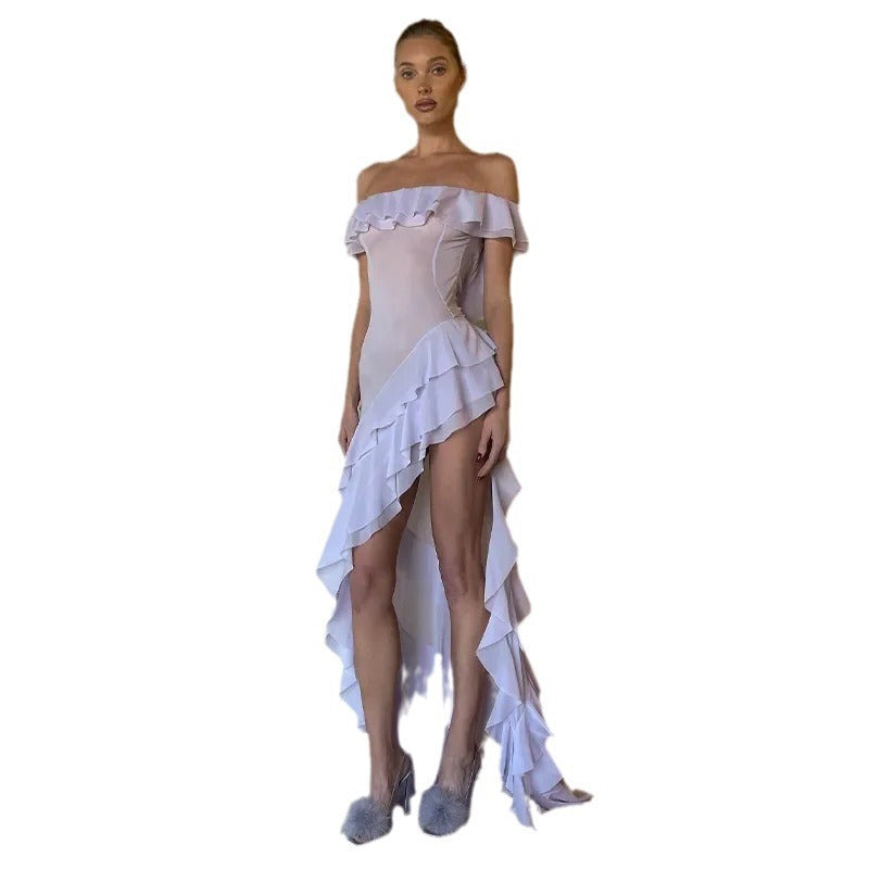 Women's Pure Color Ruffles Dress - ANIBEY