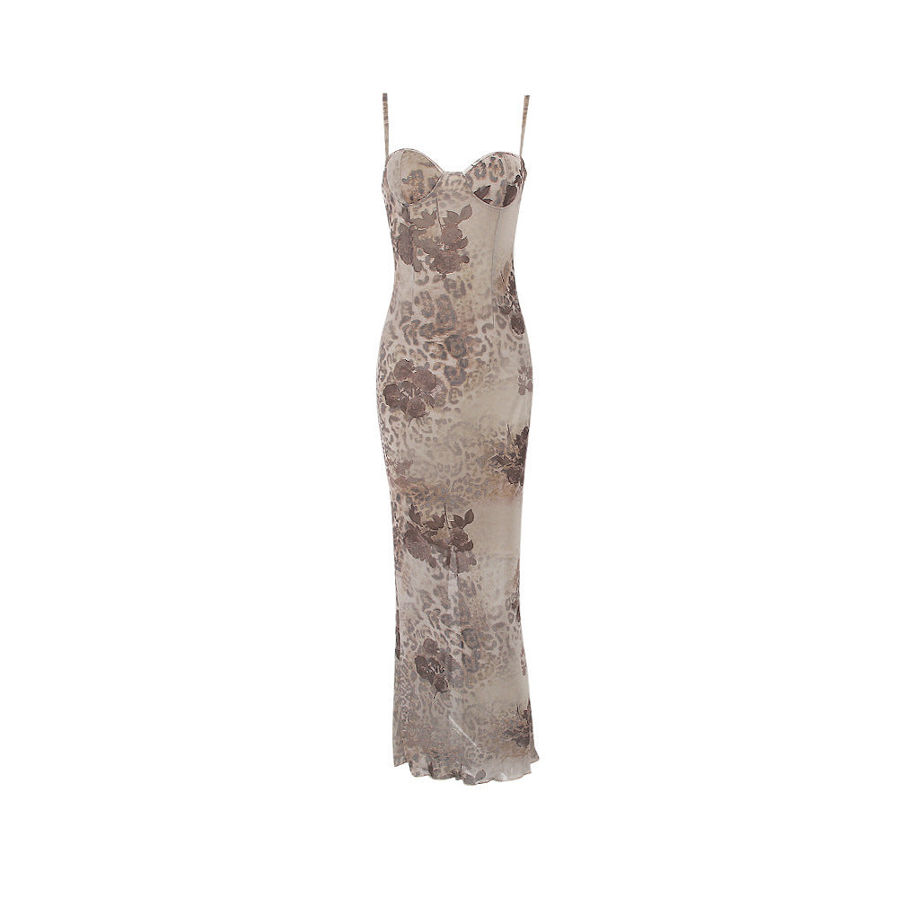 Stylish Mesh Print Slip Dress - ANIBEY