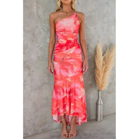 Flowers Print One-shoulder Casual Suspender Long Women's Dresses - ANIBEY