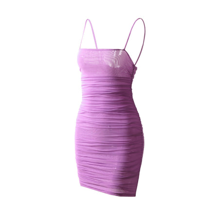 Pure Color Sexy Halter Strap Holiday Dress - ANIBEY