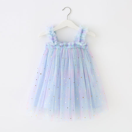 Sequined XINGX Rainbow Suspender Skirt Tulle Skirt - ANIBEY