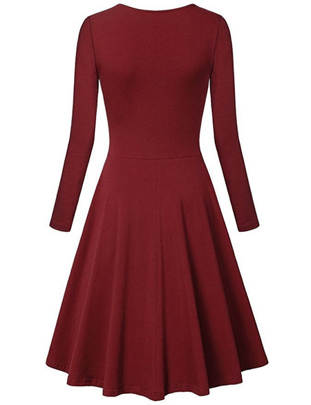 New Women's European And American Autumn And Winter V-neck Slim Long Sleeve Big Hem Dress - ANIBEY