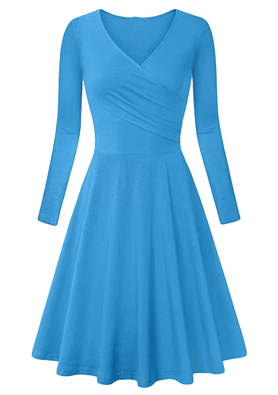 New Women's European And American Autumn And Winter V-neck Slim Long Sleeve Big Hem Dress - ANIBEY