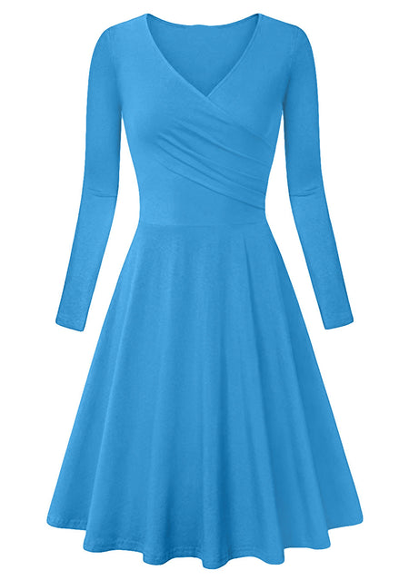 New Women's European And American Autumn And Winter V-neck Slim Long Sleeve Big Hem Dress - ANIBEY