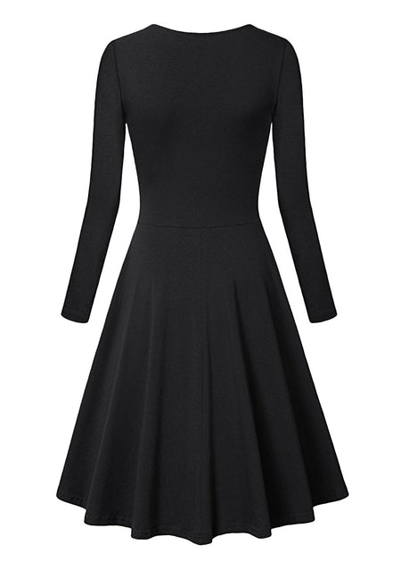 New Women's European And American Autumn And Winter V-neck Slim Long Sleeve Big Hem Dress - ANIBEY