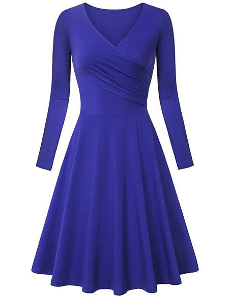 New Women's European And American Autumn And Winter V-neck Slim Long Sleeve Big Hem Dress - ANIBEY