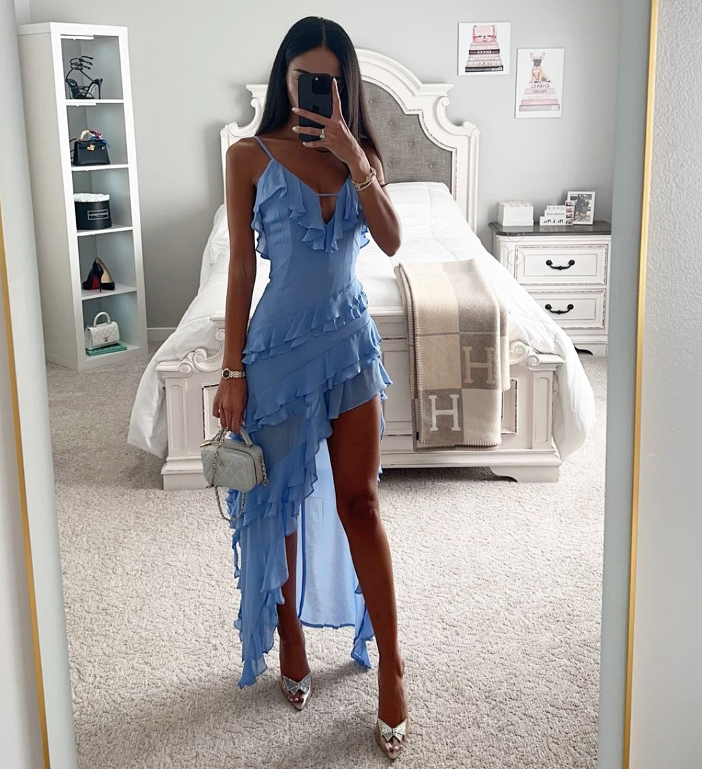 Lady Sexy Sling Irregular Solid Color Dress - ANIBEY