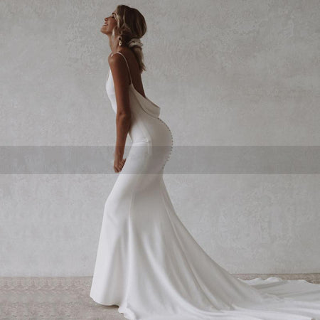 Mermaid Beach Wedding Deep V-Neck Back Dress - ANIBEY