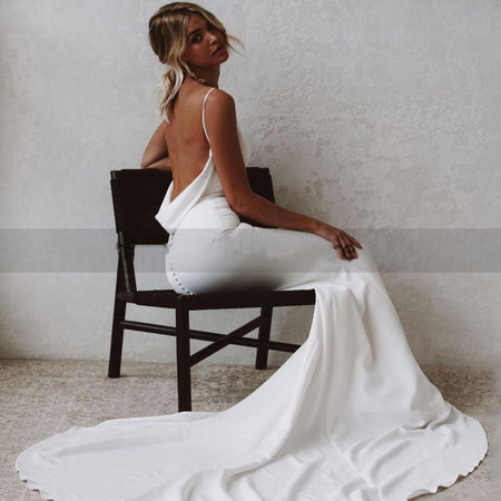 Mermaid Beach Wedding Deep V-Neck Back Dress - ANIBEY