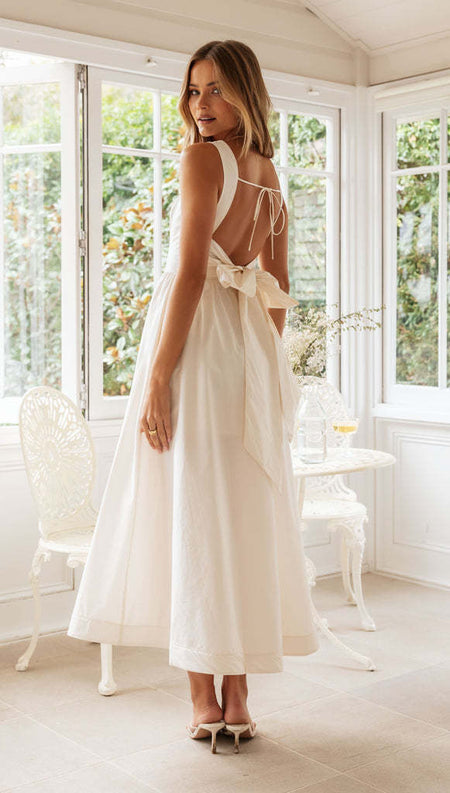 New Sleeveless Sling Backless Lace-up Long Dress - ANIBEY