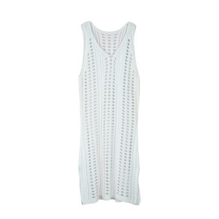 Sexy Hollow Out Beach Dress Women V Neck Sleeveless Crochet Swimsuit Cover Up Vestidos Female Bathing Suit - ANIBEY