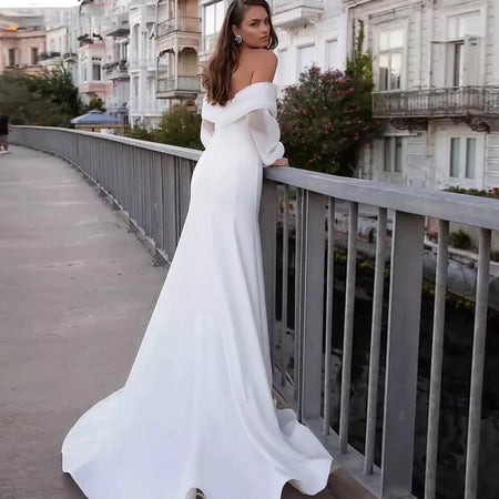 Spring Concise White Satin Trailing Lightweight Wedding Dress - ANIBEY