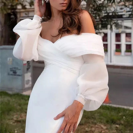 Spring Concise White Satin Trailing Lightweight Wedding Dress - ANIBEY