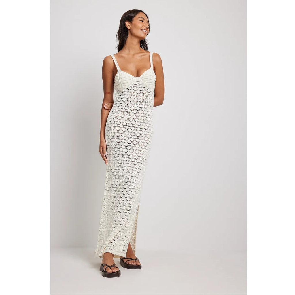 Style Knitted Long Skirt Women's Suspender Skirt Side Slit Backless Hollow Pattern Knitted Dress - ANIBEY