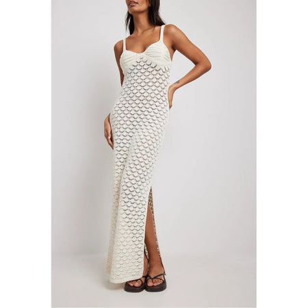 Style Knitted Long Skirt Women's Suspender Skirt Side Slit Backless Hollow Pattern Knitted Dress - ANIBEY