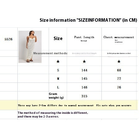 Style Knitted Long Skirt Women's Suspender Skirt Side Slit Backless Hollow Pattern Knitted Dress - ANIBEY