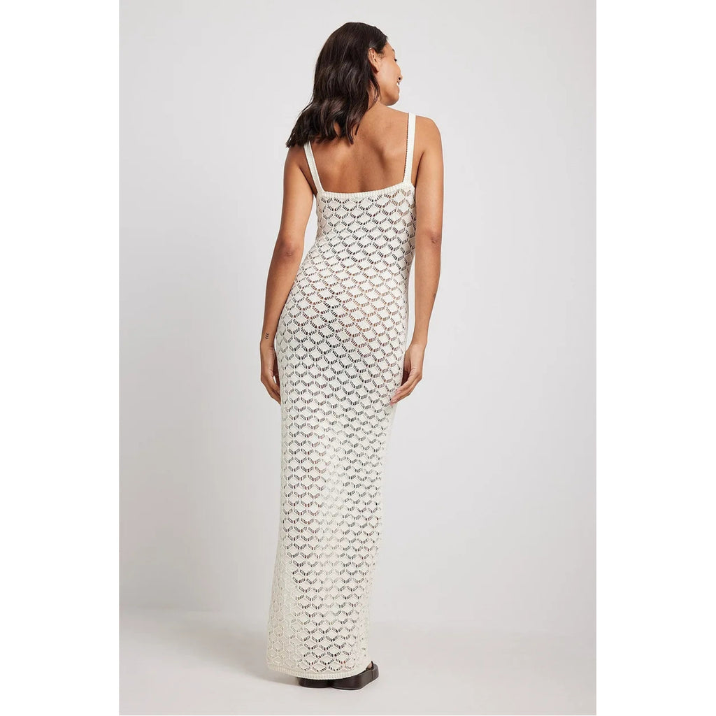 Style Knitted Long Skirt Women's Suspender Skirt Side Slit Backless Hollow Pattern Knitted Dress - ANIBEY