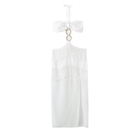 Summer New Sexy Buckle Tube Top Chiffon Tassel Dress - ANIBEY
