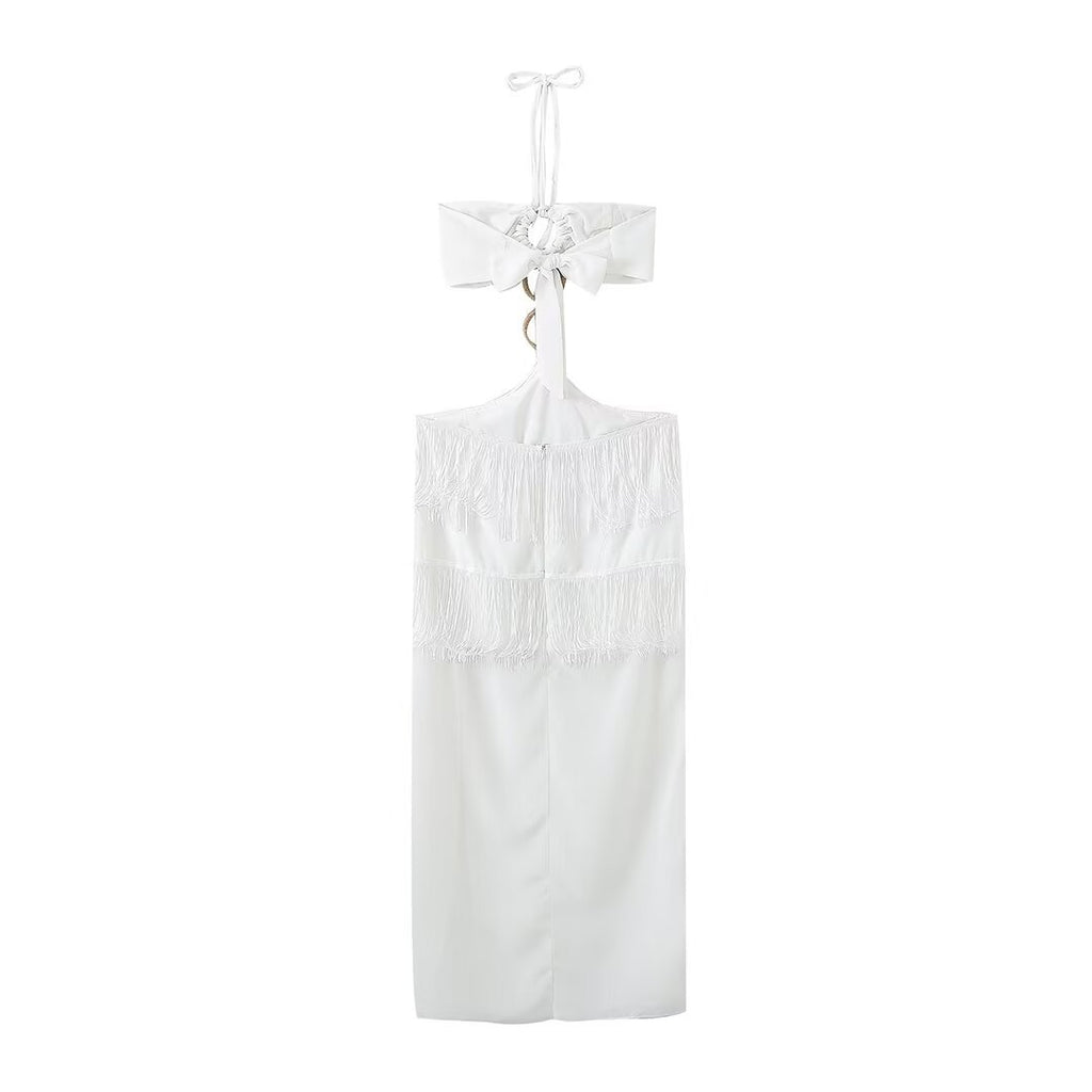 Summer New Sexy Buckle Tube Top Chiffon Tassel Dress - ANIBEY