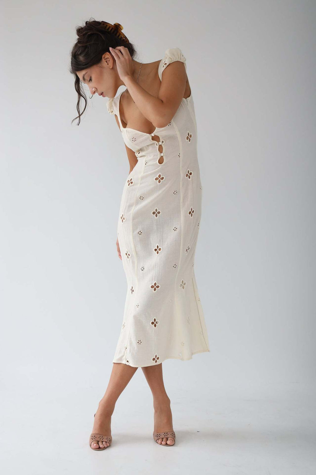 Trendy Mid-length Cotton Embroidered Dress - ANIBEY