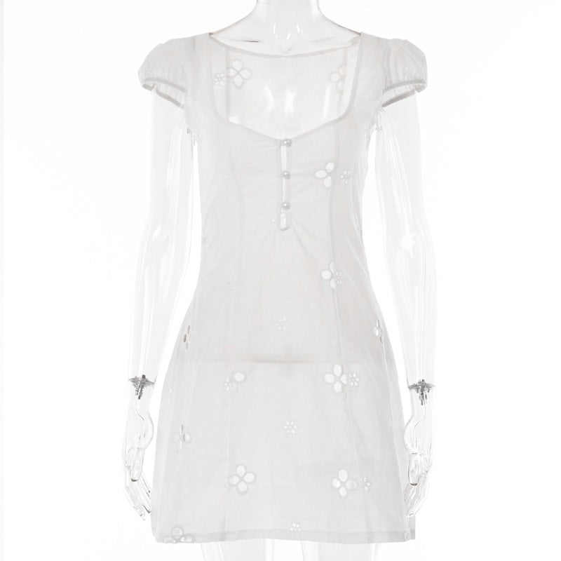 Trendy Mid-length Cotton Embroidered Dress - ANIBEY