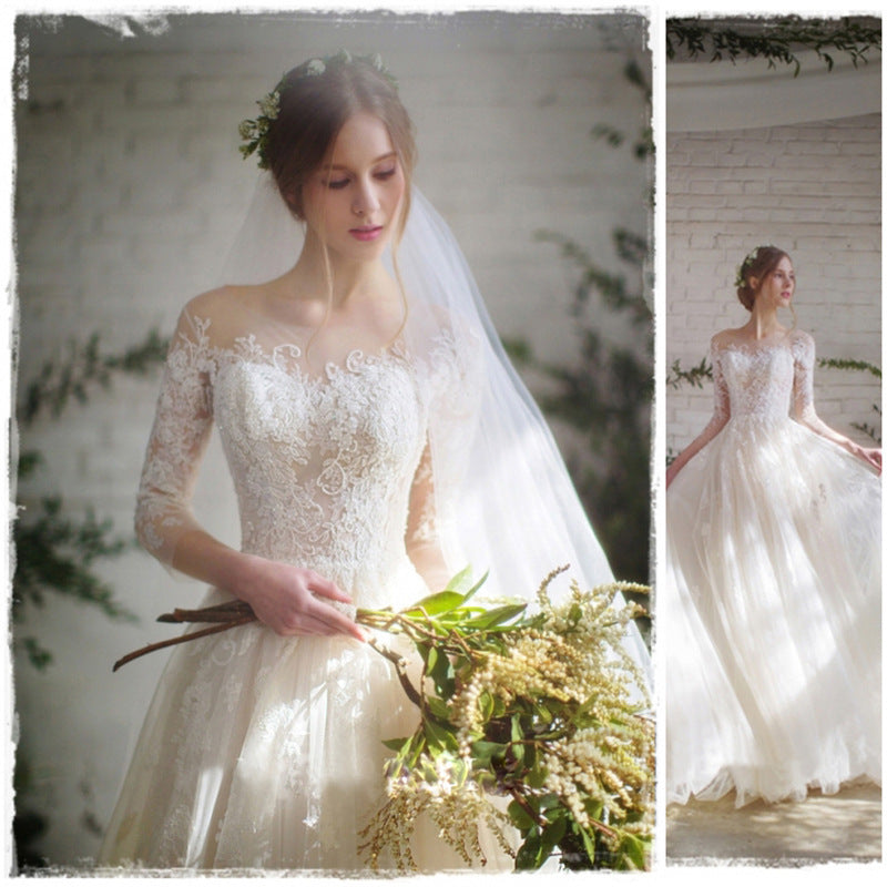 Wedding Dress Bride Lace Sleeves Dress - ANIBEY