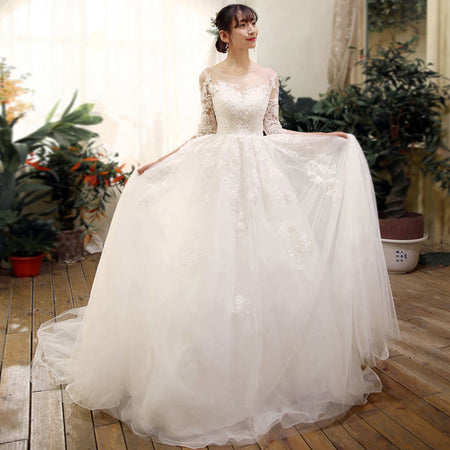 Wedding Dress Bride Lace Sleeves Dress - ANIBEY