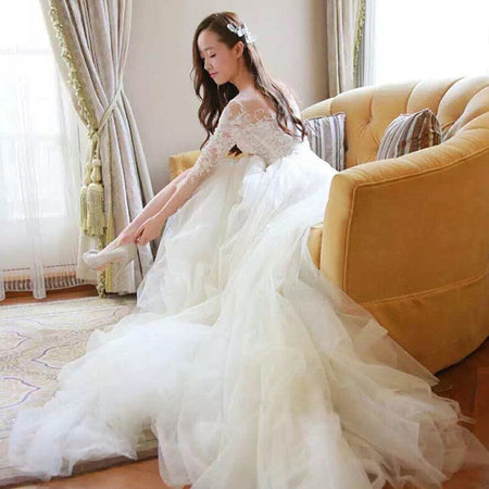 Wedding Dress Bride Lace Sleeves Dress - ANIBEY