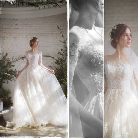 Wedding Dress Bride Lace Sleeves Dress - ANIBEY