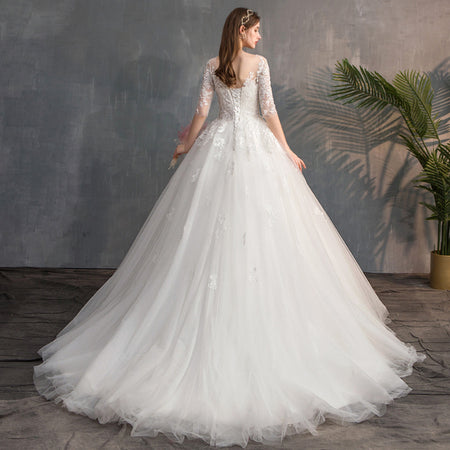 Wedding Dress Bride Lace Sleeves Dress - ANIBEY