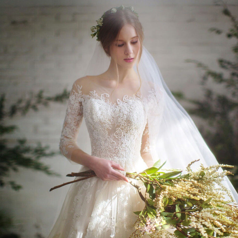 Wedding Dress Bride Lace Sleeves Dress - ANIBEY