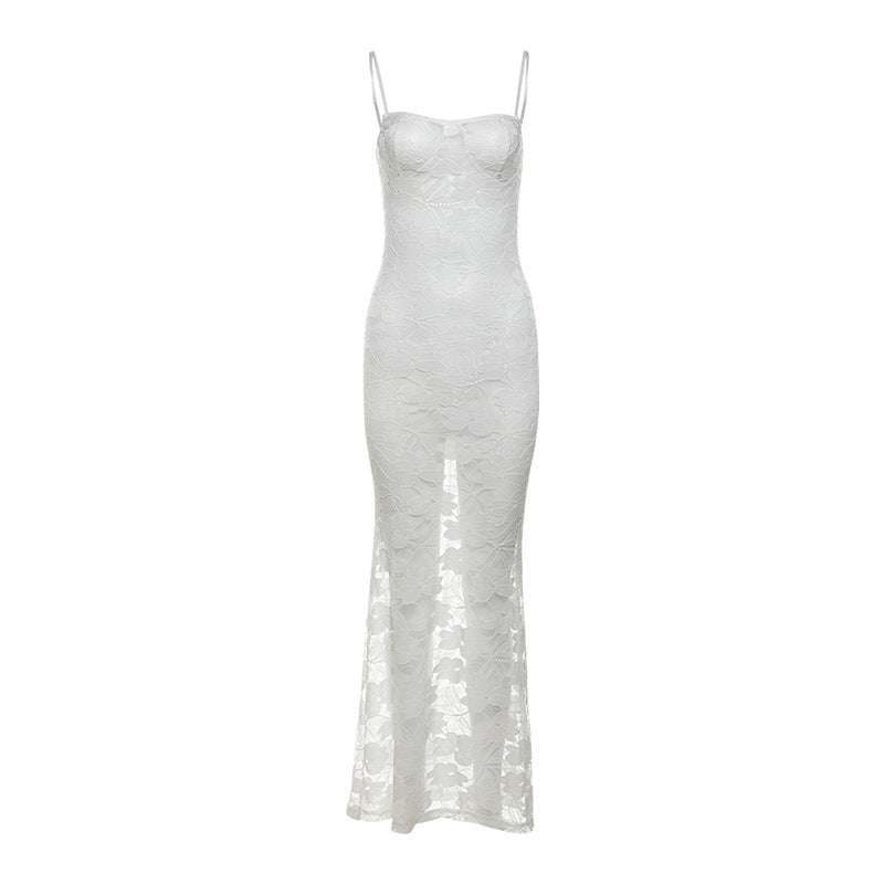 Women's Slim-fit Off-neck Lace Hollow Fishtail Dress - ANIBEY