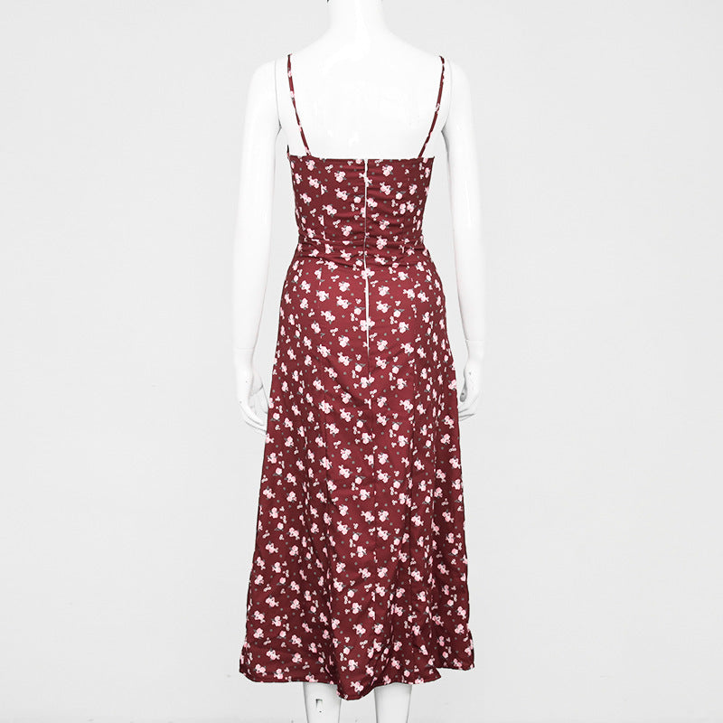 Sexy pleated lace slit suspender skirt dress - ANIBEY